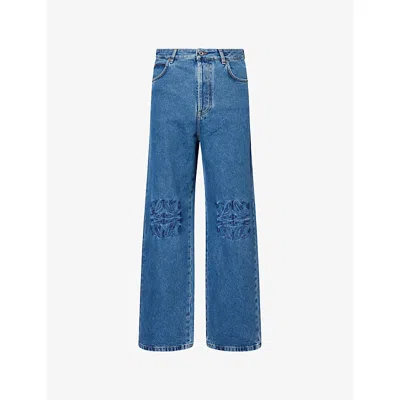 Loewe Denim Trousers Belt Loops Embroidered Back Pockets In Blue