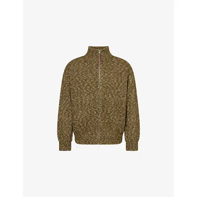 Loewe Mens Khaki Green Anagram High-neck Knitted Cardigan