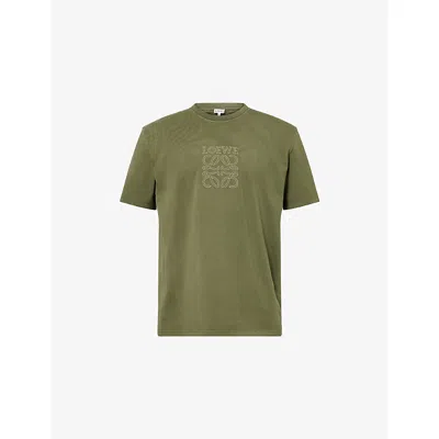 Loewe Mens Khaki Green Brand-embroidery Relaxed-fit Cotton-jersey T-shirt
