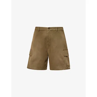 Loewe Mens Khaki Green Cargo Regular-fit Cotton Shorts