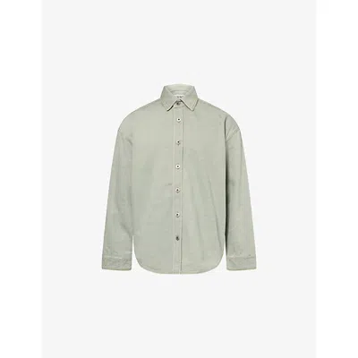 Loewe Mens Khaki Green Curved-hem Relaxed-fit Denim Shirt