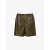 Loewe Mens Khaki Green Monogram Relaxed-fit Leather Shorts In Green