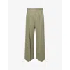 Loewe Mens Khaki Green Pleated Wide-leg Stretch-woven Trousers In Green