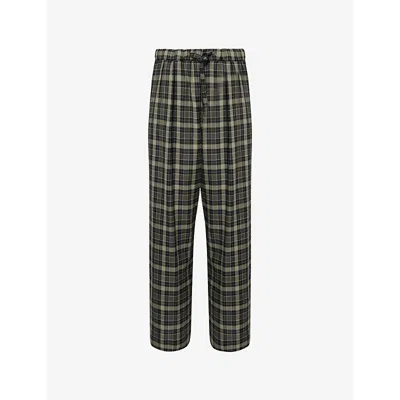 LOEWE MENS KHAKI/BLACK CHECKED DRAWSTRING COTTON-WOOL BLEND TROUSERS XL