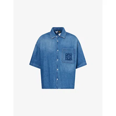 Loewe Mens Light Blue Ibiza Embroidered-logo Denim Shirt