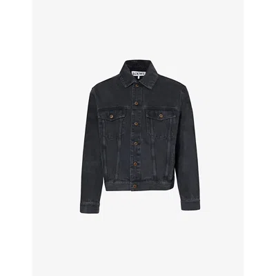 Loewe Anagram Cut-outs Medium-weight Washed Denim Jacket Clothing In Black