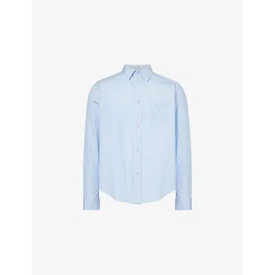 Loewe Mens Brand-embroidered Spread-collar Cotton Shirt Light Blue
