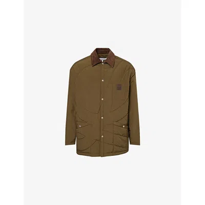 Loewe Mens  Corduroy-collar Padded Shell Overshirt Jacket In Green