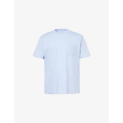 Loewe Mens Embroidered-pocket Relaxed-fit Cotton-jersey T-shirt Light Blue