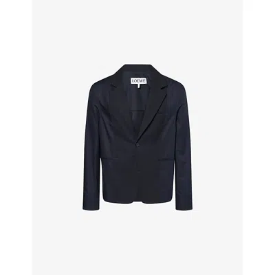Loewe Mens Navy Blue Hybrid Panelled Cotton Blazer