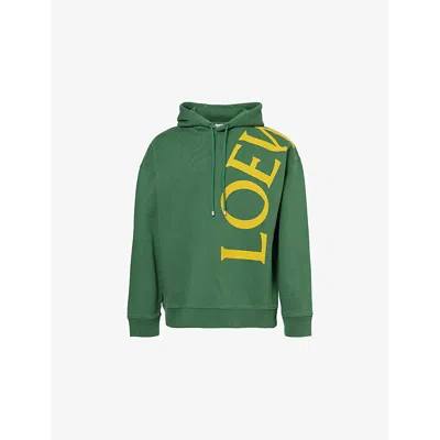 Loewe Mens Logo-print Relaxed-fit Cotton-jersey Hoody Dark Green
