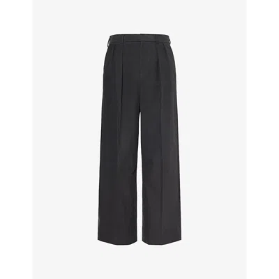 Loewe Mens Dark Anthracite Pleated Straight-leg Stretch-cotton Trousers