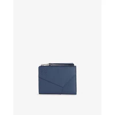 Loewe Mens Indigo Dye Puzzle Edge Slim Compact Leather Wallet In Blue