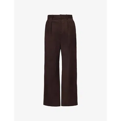 Loewe Mens Dark Brown Regular-fit Wide-leg Leather Trousers
