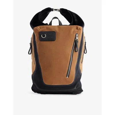 Loewe Mens Black/dark Gold Roll Top Logo Canvas Backpack In Multi