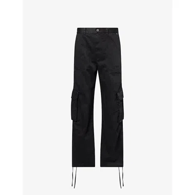 Loewe Mens  Wide-leg Side-pocket Cotton Cargo Trousers In Black