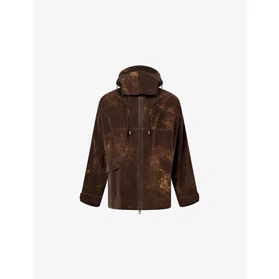 Loewe Mens Chocolate Brown  X On Flocked Woven Jacket