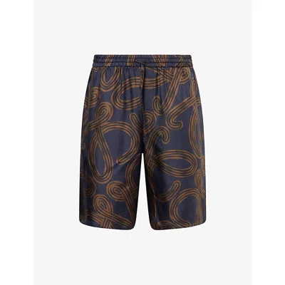 Loewe Silk Twill Shorts With All-over Anagram Print In Blue