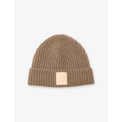 Loewe Mens Logo-patch Cashmere Beanie Beige