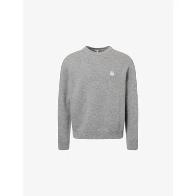 Loewe Mens Mini Anagram-embroidered Wool Jumper Grey Melange In Gray