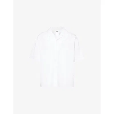 Loewe Mens White Monogram-embroidery Short-sleeves Cotton-poplin Shirt