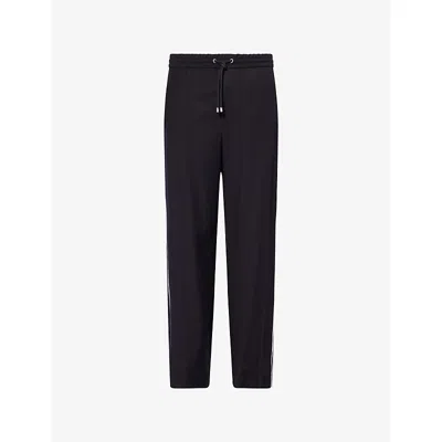 Loewe Mens Navy Blue Drawstring Straight-leg Wool Trousers Xl In Black