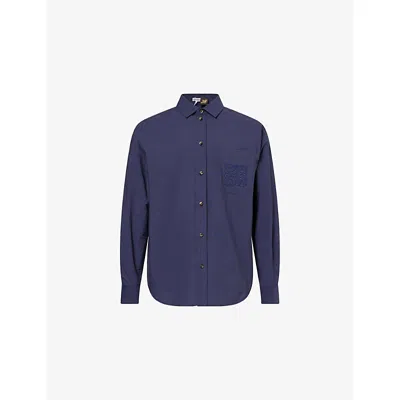 Loewe Mens Navy Blue  X Paula's Ibiza Embroidered Cotton-blend Shirt