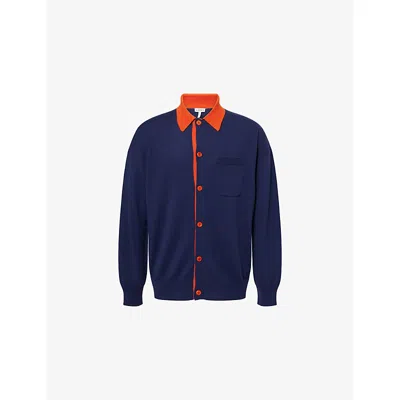 Loewe Polo Cardigan In Wool In Blue