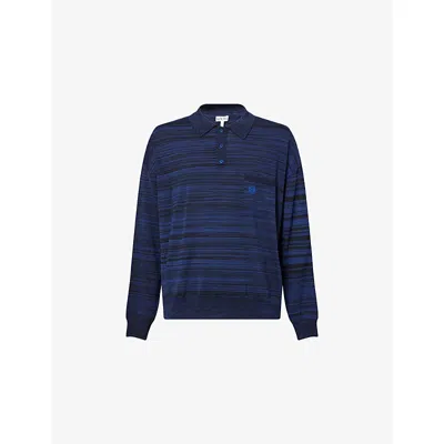 LOEWE MENS NAVY/BLACK STRIPED POLO-COLLAR WOOL JUMPER