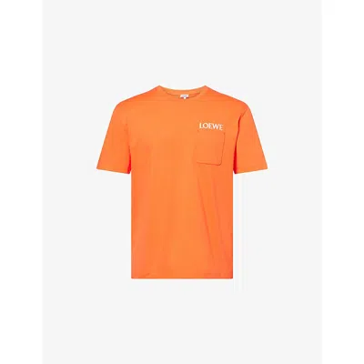 Loewe Mens Orange Brand-embroidery Relaxed-fit Cotton-jersey T-shirt