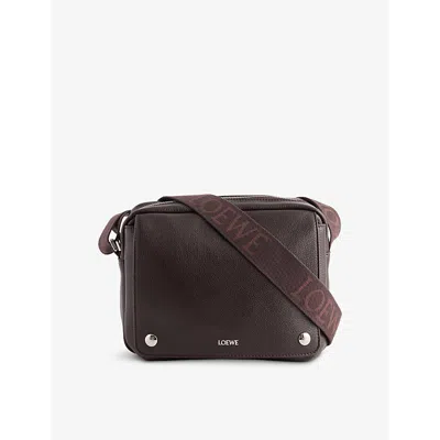 Loewe Mens Oxblood Pebble Leather Messenger Bag