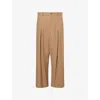 Loewe Mens Beige Pleated Wide-leg Cotton-poplin Trousers In Brown