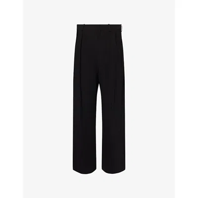 Loewe Mens Black Pleated Wide-leg Stretch-woven Trousers