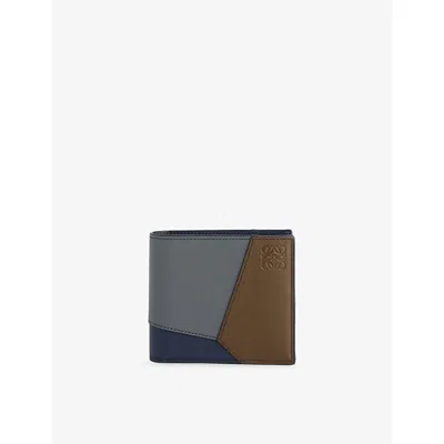 Loewe Mens Puzzle Edge Leather Bifold Wallet Blue Grey/navy