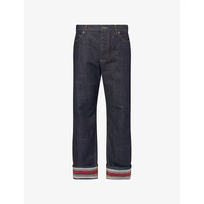 Loewe Mens Raw Denim/blue Turn-up Wide-leg Denim Jeans