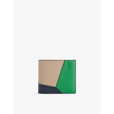 Loewe Mens Sand/tropical Green Puzzle Edge Bifold Leather Wallet In Multi