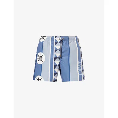 LOEWE MENS IBIZA ANA EMBROIDERED-LOGO DENIM SHORTS SKY BLUE