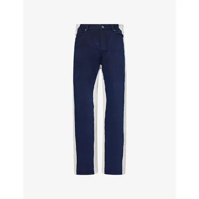 Loewe Mens Stripe Wide-leg Denim Jeans Off White Blue