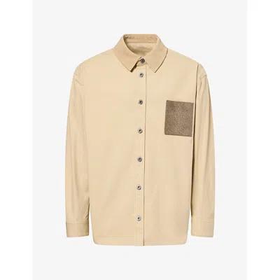 Loewe Mens Suede Patch Cotton Overshirt Beige In Burgundy