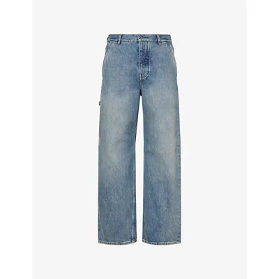 Loewe Mens Suede Patch-pocket Denim Jeans Washed Denim In Blue
