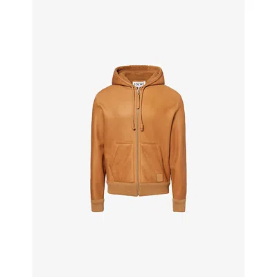 Loewe Mens Tan Reversible Hooded Shearling Jacket In Brown