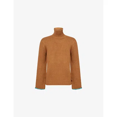 LOEWE MENS TAN TURTLENECK KNITTED WOOL SWEATER
