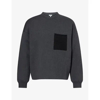 Loewe Mens Tonal Anagram Pocket Knitted Jumper Grey Black