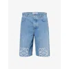 Loewe Anagram Frayed Denim Shorts In Blue