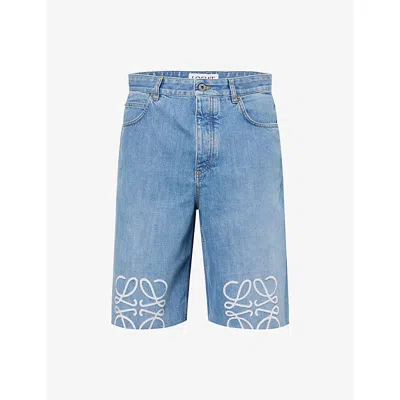 LOEWE MENS ANAGRAM RELAXED-FIT DENIM SHORTS WASHED DENIM