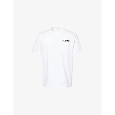Loewe Mens White Brand-embroidery Relaxed-fit Cotton-jersey T-shirt Xs