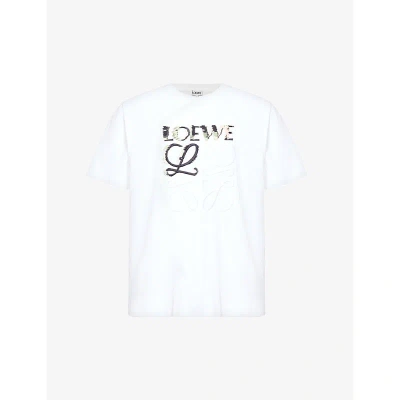 Loewe Mens White Multicolor Brand-embroidered Relaxed-fit Cotton-jersey T-shirt