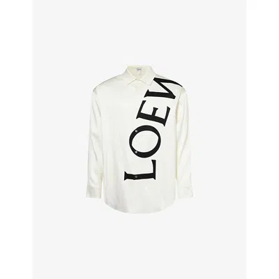 Loewe Mens White Pointed-collar Logo-pattern Silk Shirt