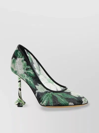 Loewe Mesh Toy Pumps With Embellished Floral Pattern In Black