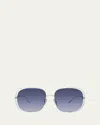 Loewe Metal Logo-print Rectangle Sunglasses In Shiny Palladium Gradient Blue